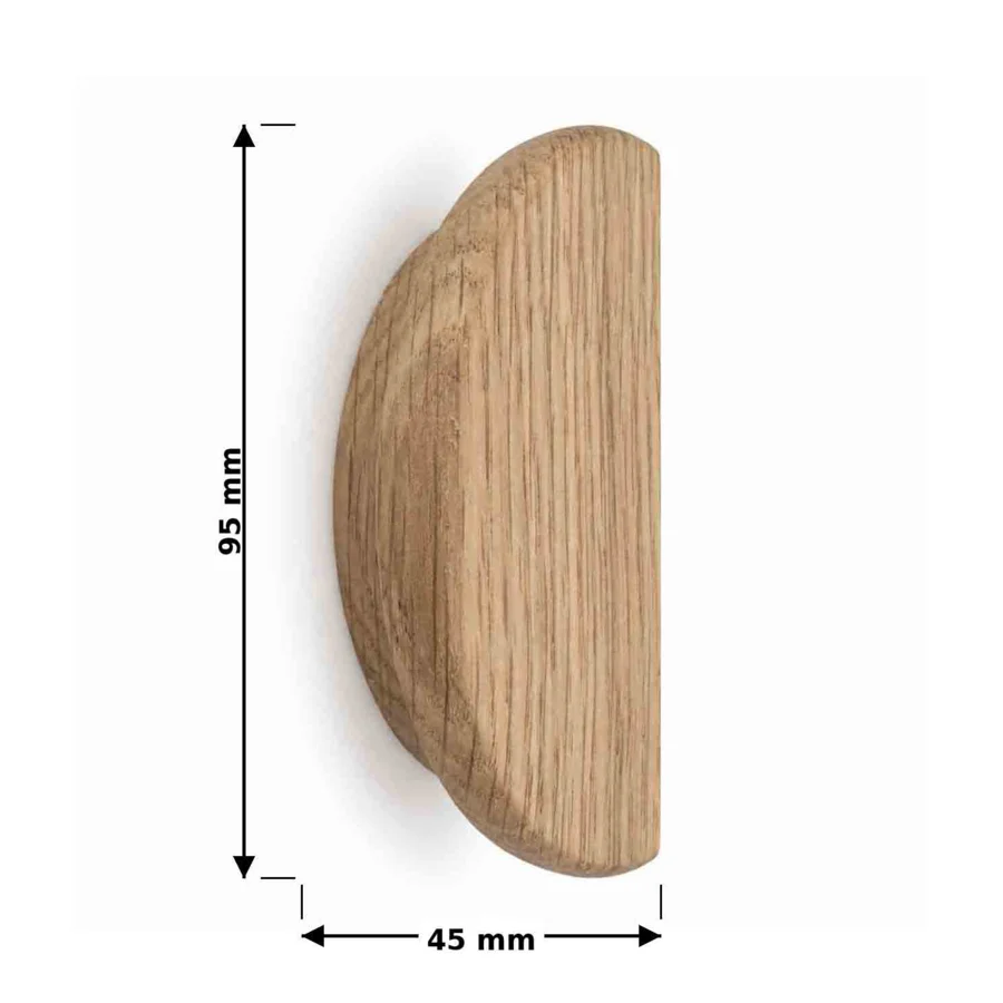 Bouton de porte demi Lune chêne massif brute
