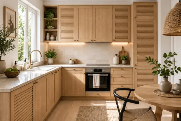 Cuisine sur mesure – alliance de portes persiennes et pleines