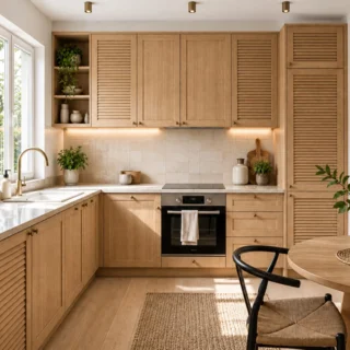 Cuisine sur mesure – alliance de portes persiennes et pleines