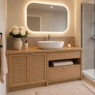 Portes persiennes sur mesure – meuble de salle de bain