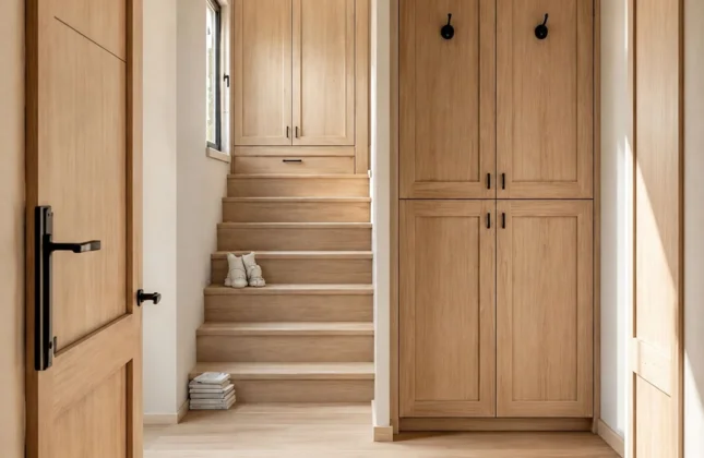 Artisan travaillant le bois pour créer des portes persiennes sur mesure